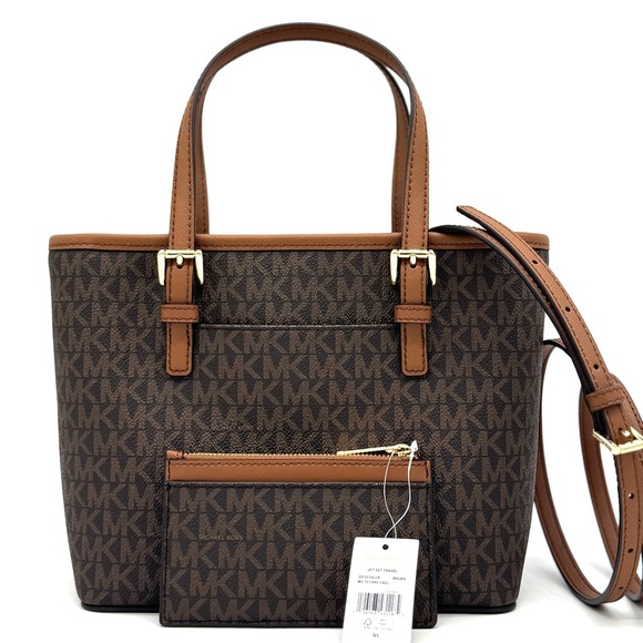 Michael Kors Jet Set Travel Logo Top-Zip Tote Bag & Logo Card Case Wallet Set - Picture 5 of 12